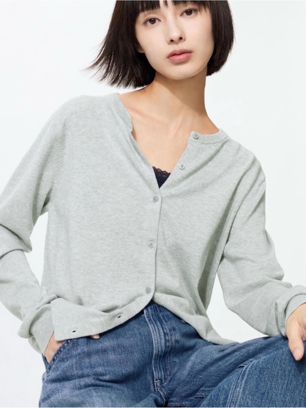 Uniqlo Light Gray Women's Button-Front Sweater Cardigan